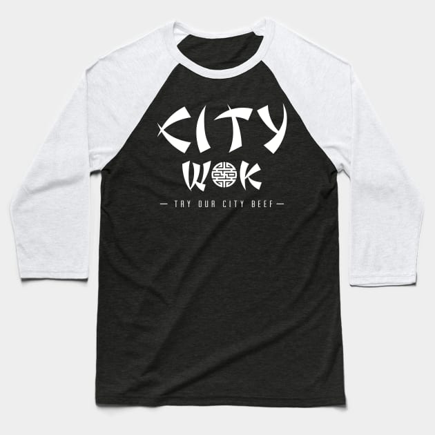 City Wok (White) Baseball T-Shirt by Punksthetic